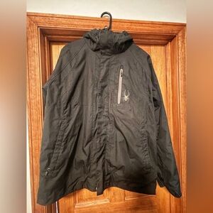 2 in 1 Spyder Men's Black Hooded Ski Jacket with Zip in/Zip out Soft Shell Liner